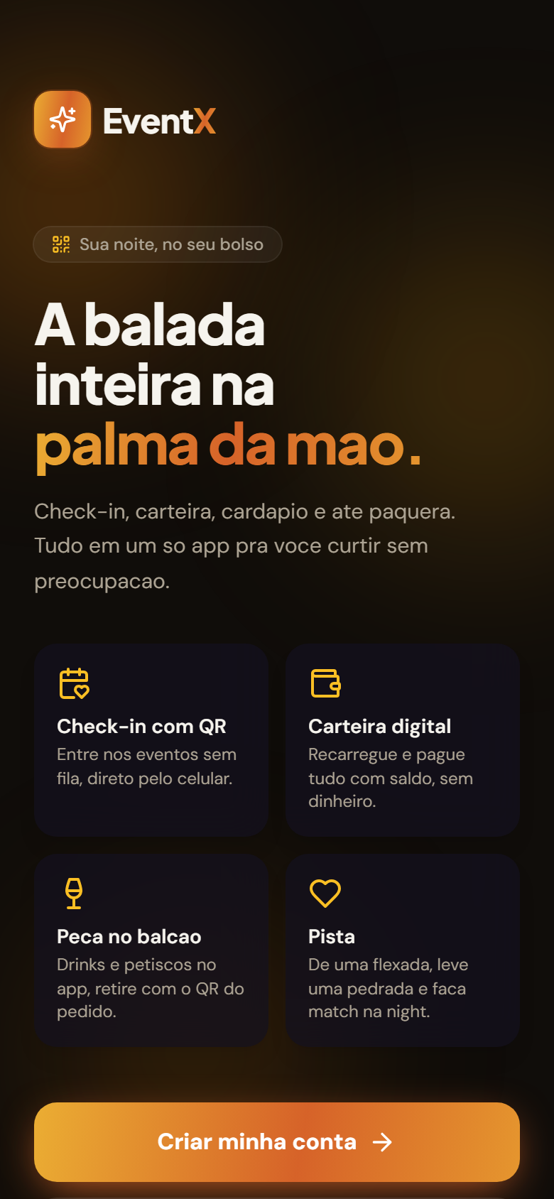 Tela de boas-vindas do app
