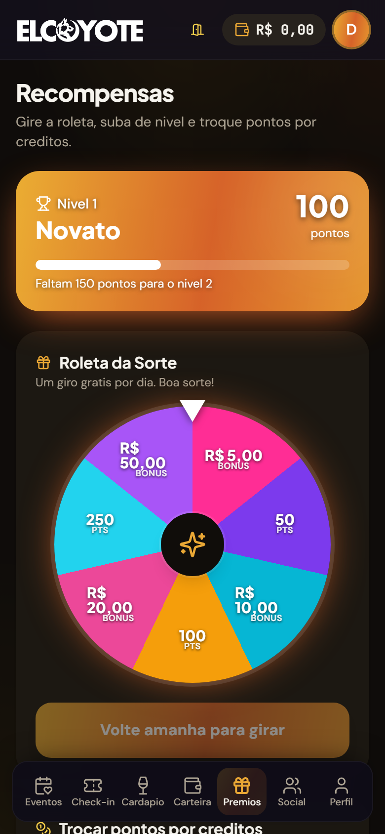 Tela de recompensas